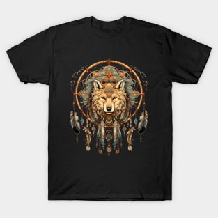 Wolf Dream Catcher on a Dark Background T-Shirt